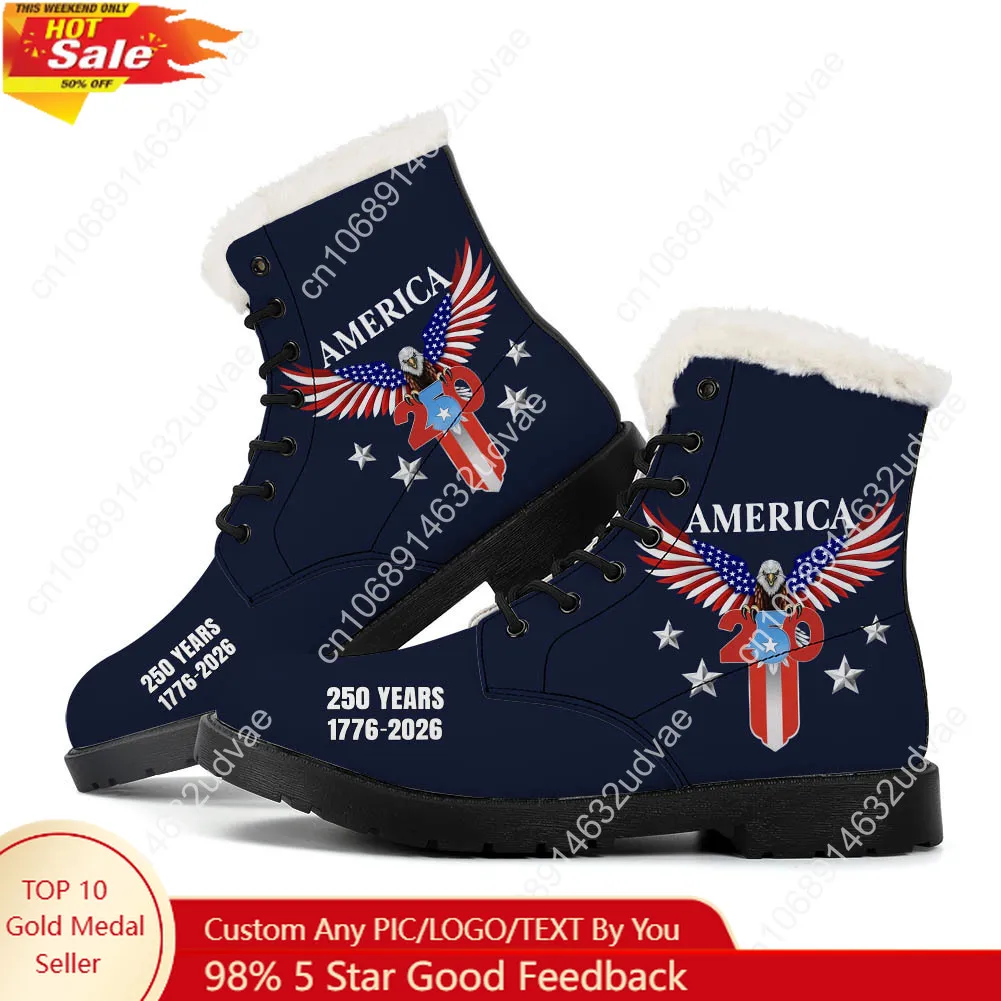 Men'S Shoes No Laces - America 250th Anniversary 1776-2026 Plush Boots