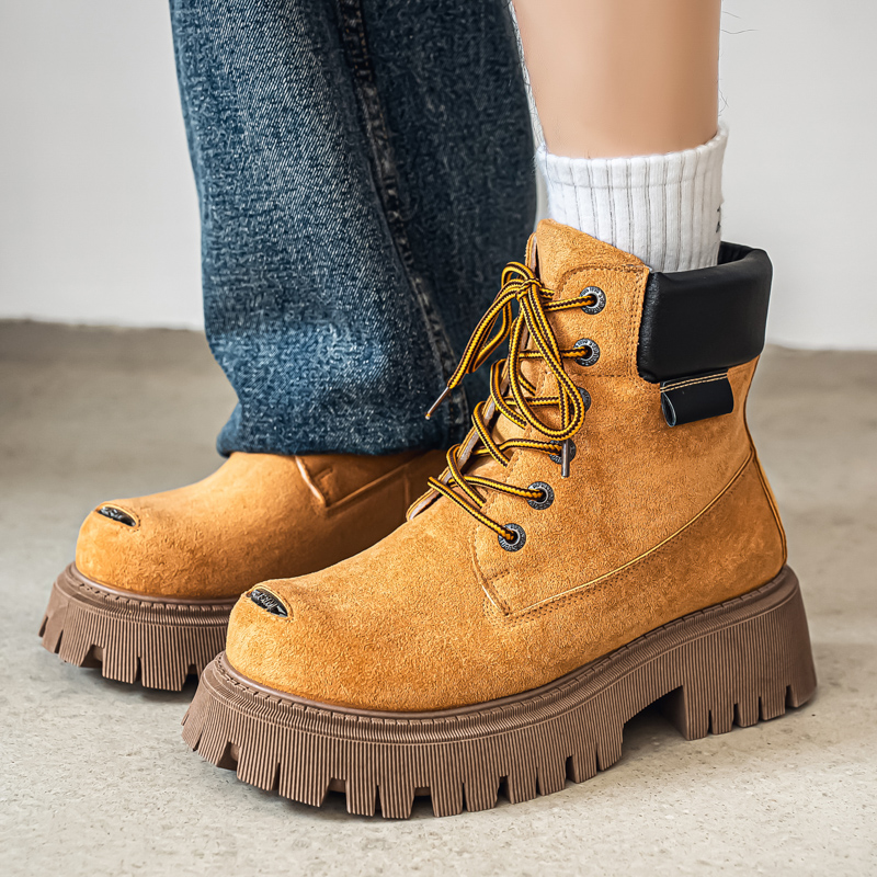 Men'S Shoes No Laces - Classic High Top Boots Outdoor Leather
