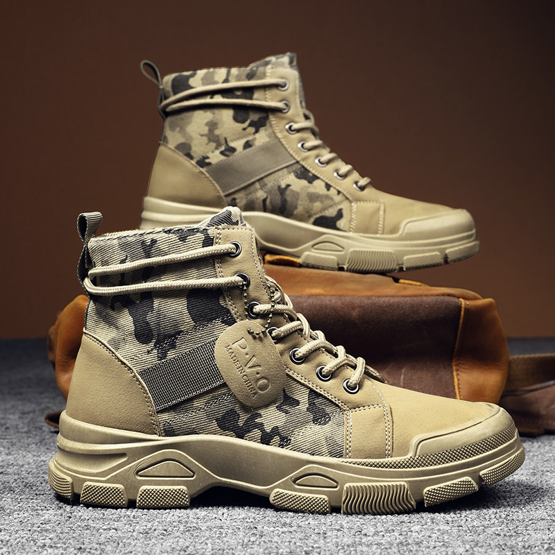 Men'S Shoes No Laces - High-Top Boots for Men Autumn Camouflage