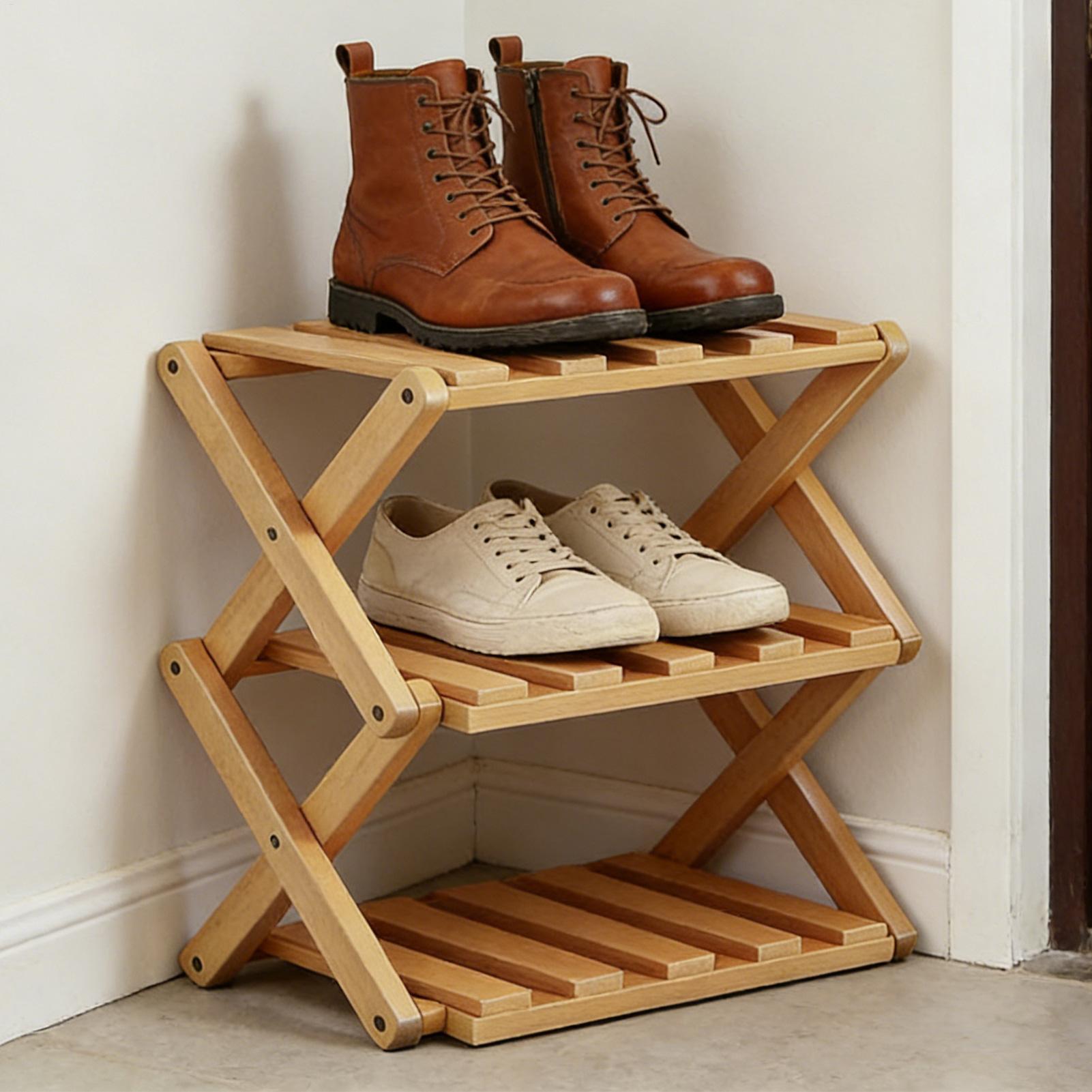Wooden Shoe Racks 3-Tier Expan - Men Shoes Rack 评论和价格